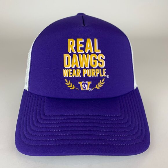 Washington Huskies NCAA Purple White Adidas Real Dawgs Snapback Trucker Hat New - Picture 2 of 5